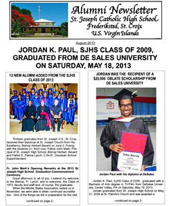SJHS Alumni Newsletter August 2013 Cover